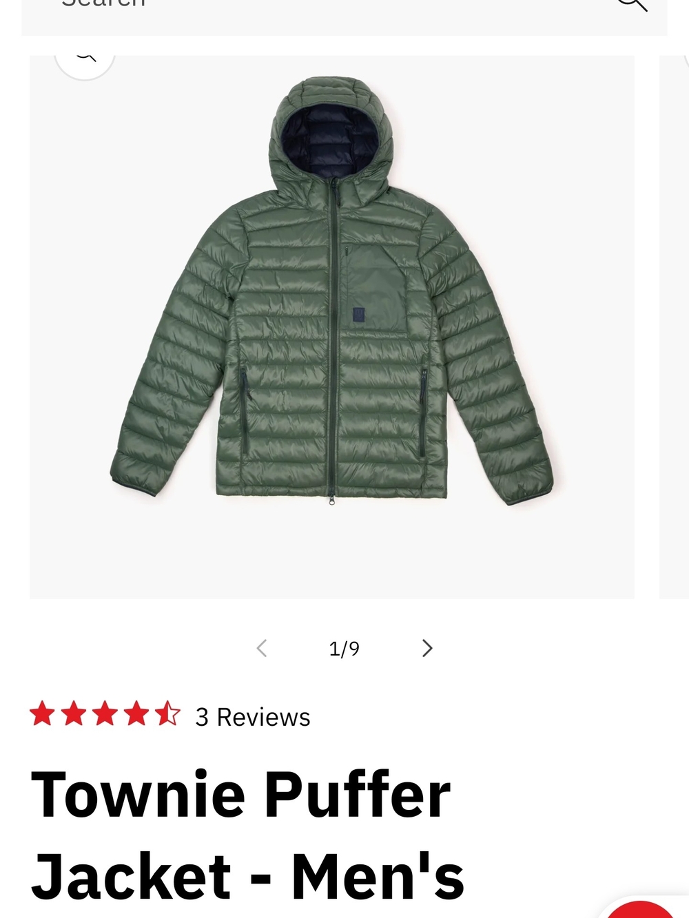 NWT Topo Designs Forest Green Townie Puffer Jacket, Mens Large